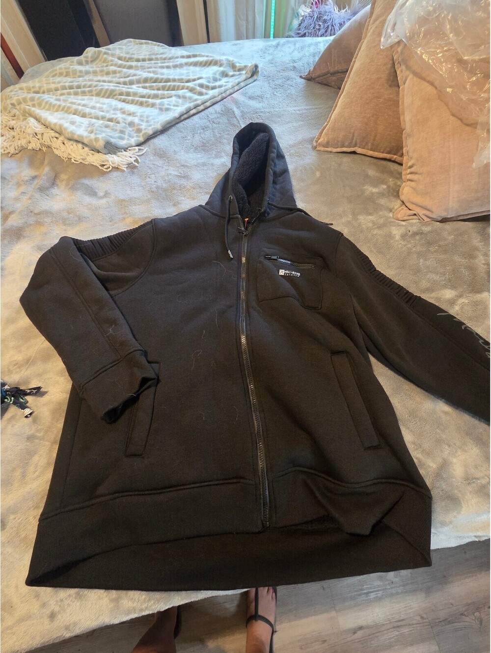 Marc Ecko Black Full Zip Hoodie with Sherpa Lining size large